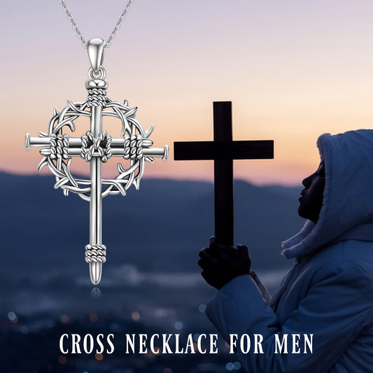 Nail Cross Necklace Silvery Thorns Crucifix Pendant