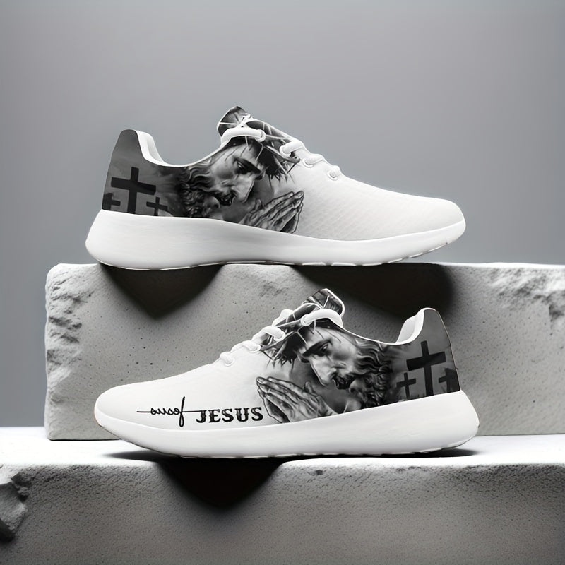 Jesus Pattern Sneakers Christian Faith Print Running Shoes