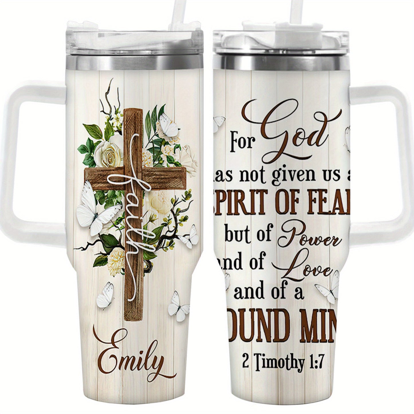 Floral Cross Tumbler Stainless Steel Vacuum Insulated Travel Mug