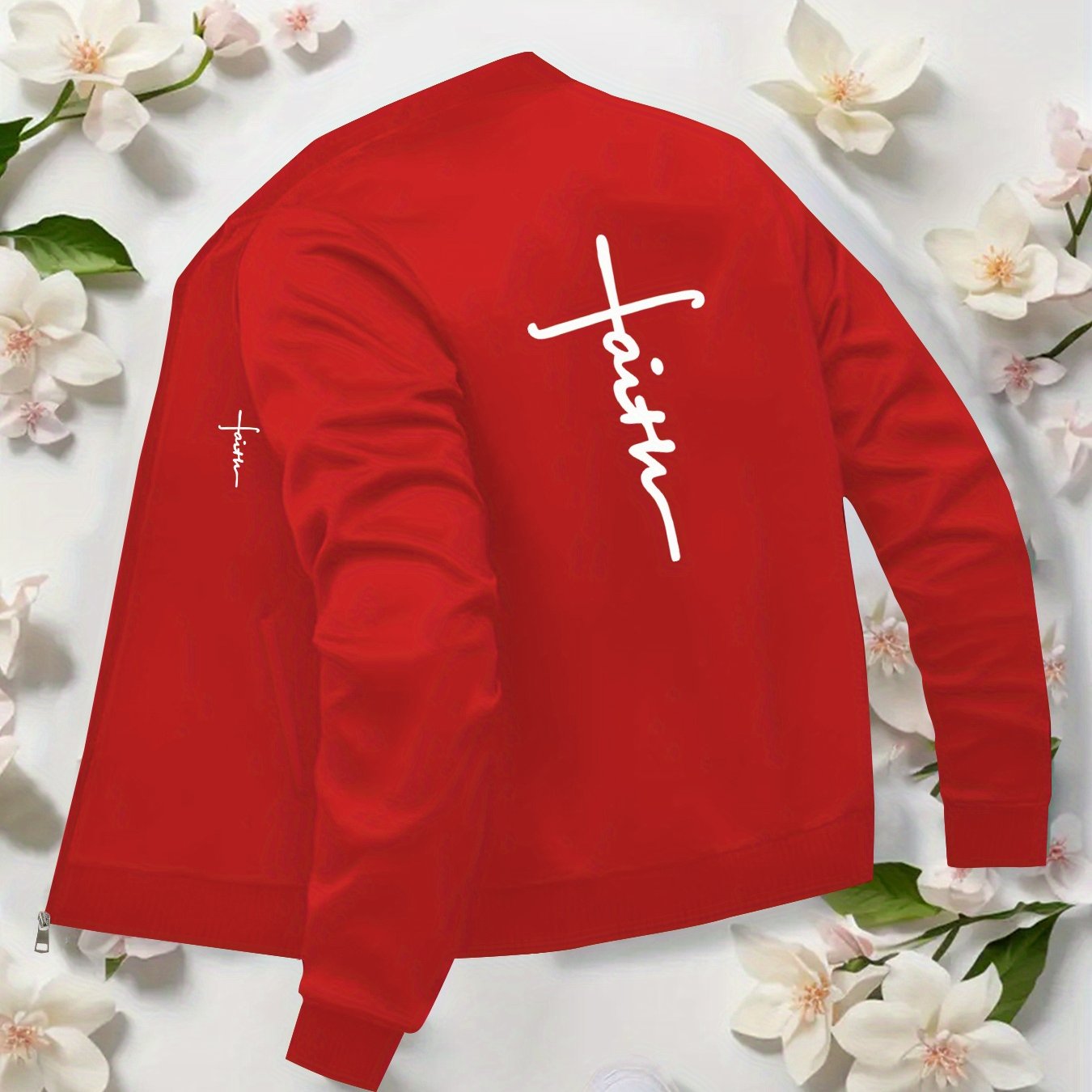 Trendy Women Bomber Jacket Faith Print Geometric Zipup