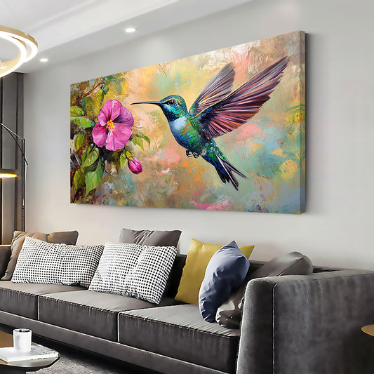 Canvas Wall Art Hummingbird Bloom Abstract Painting Living Room