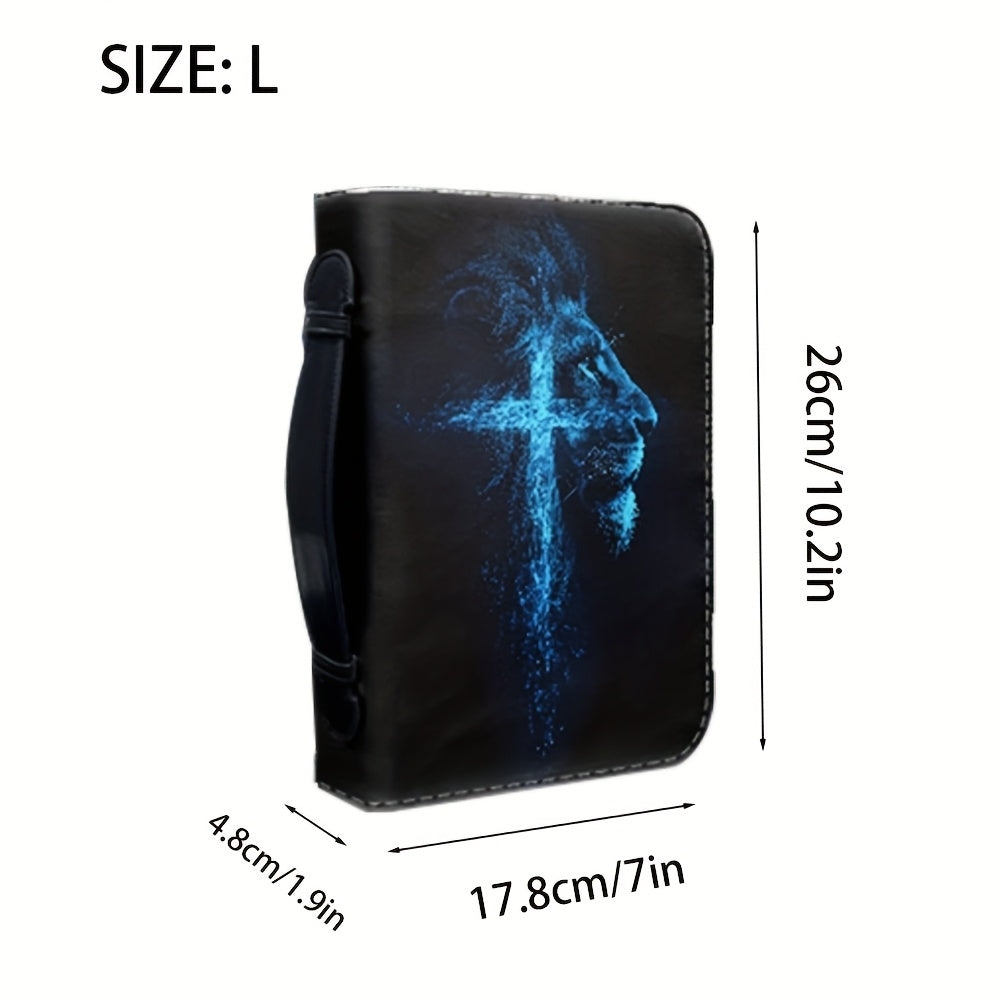 Mens PU Leather Bible Cover Lion Cross Design Everyday