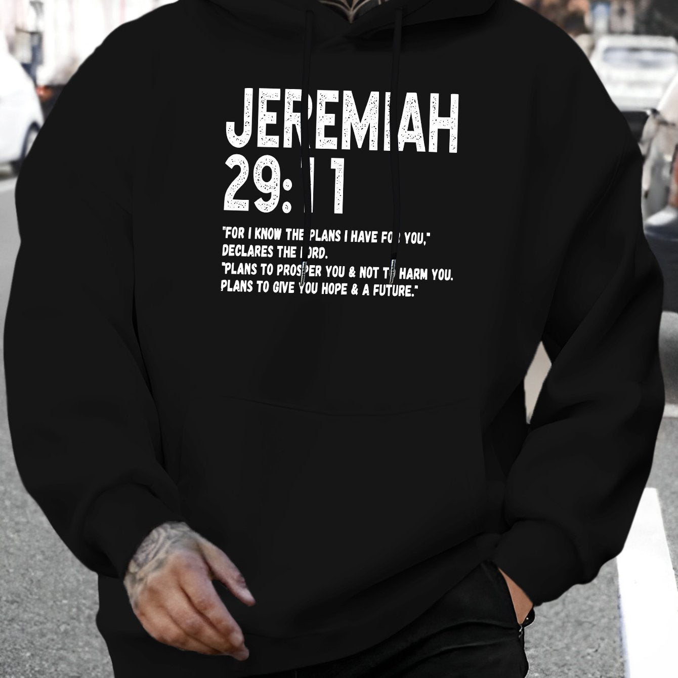 In His Divine Power Jeremiah 29 11 Hoodie Mens Polyester