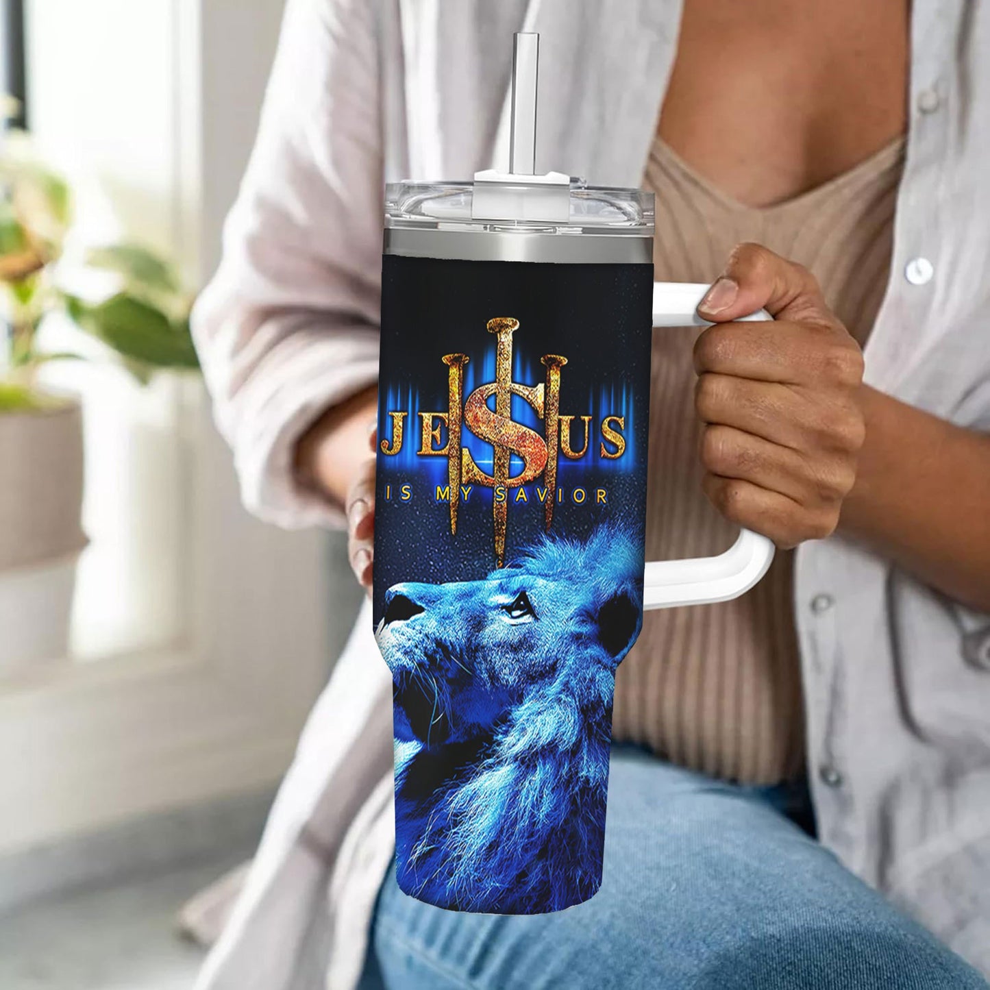 Jesus Lion Art Travel Mug Double Wall Insulated Gift