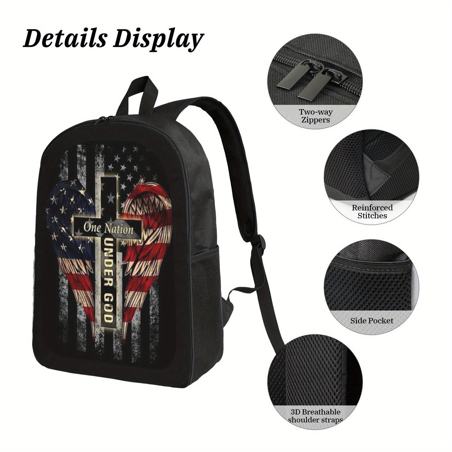 Womens Lightweight Laptop Backpack Patriotic Cross Heart