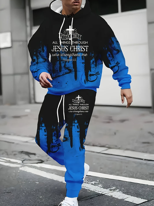 Faith Print Two Piece Hoodie And Jogger Set Everyday