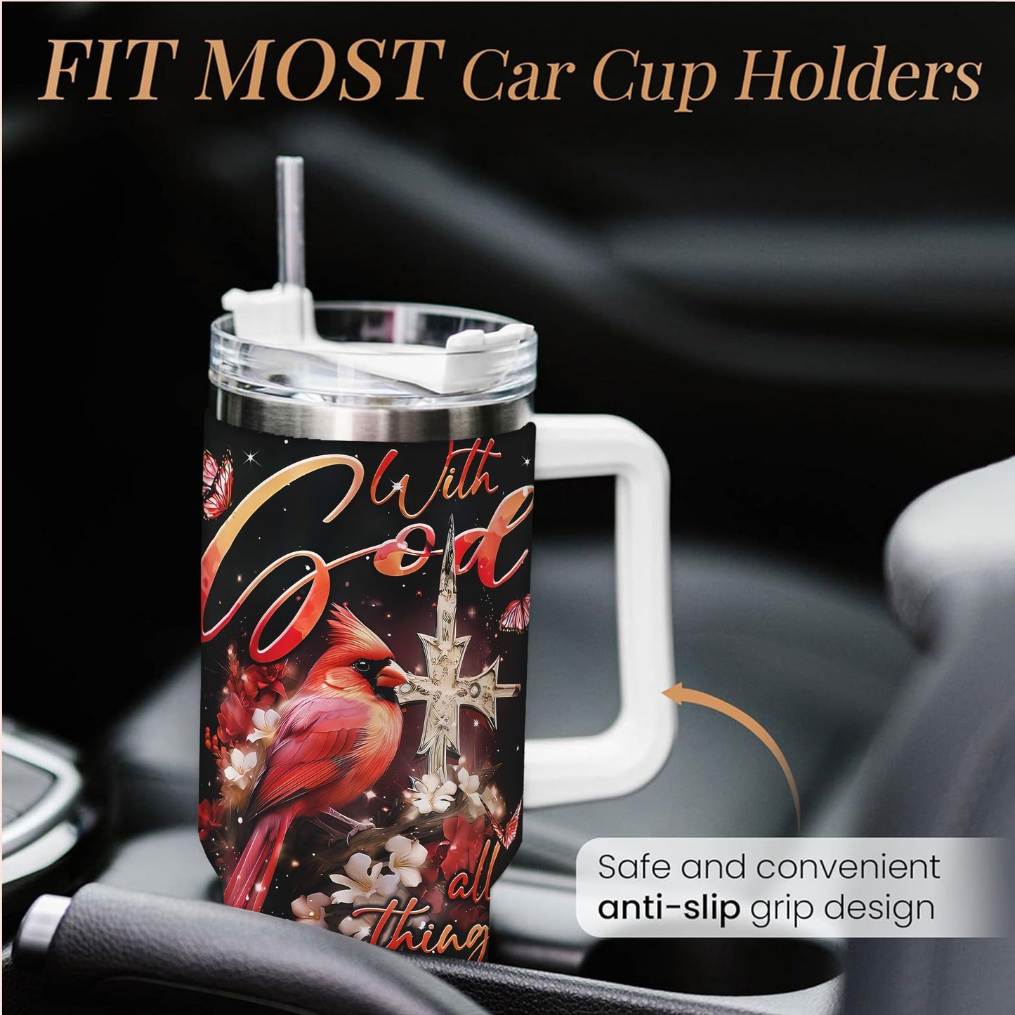 Stainless Steel Tumbler With God All Things Possible Inspirational Design