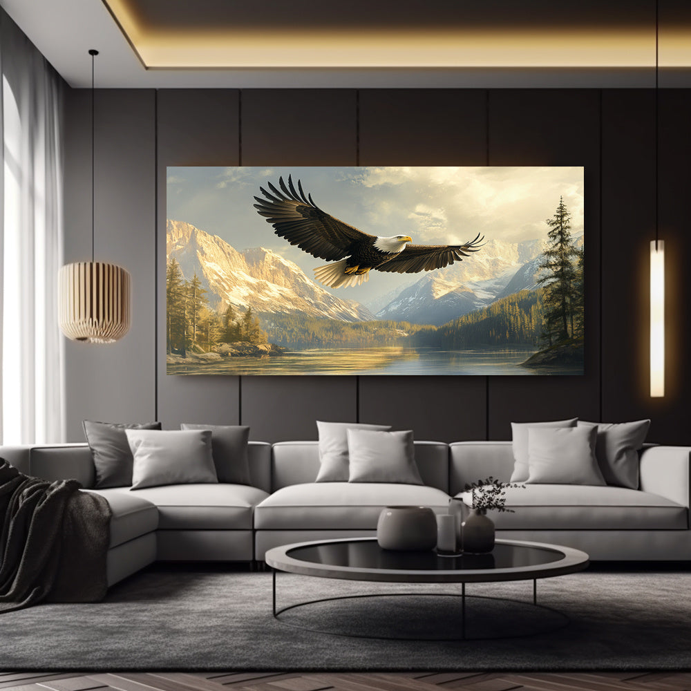 Majestic Eagle In Flight Canvas Wall Art Modern Landscape