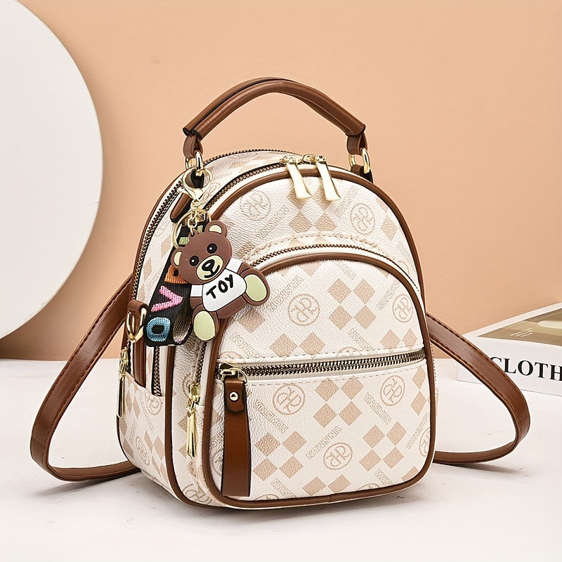 Versatile Crossbody Daypack With Plaid Leather Pattern