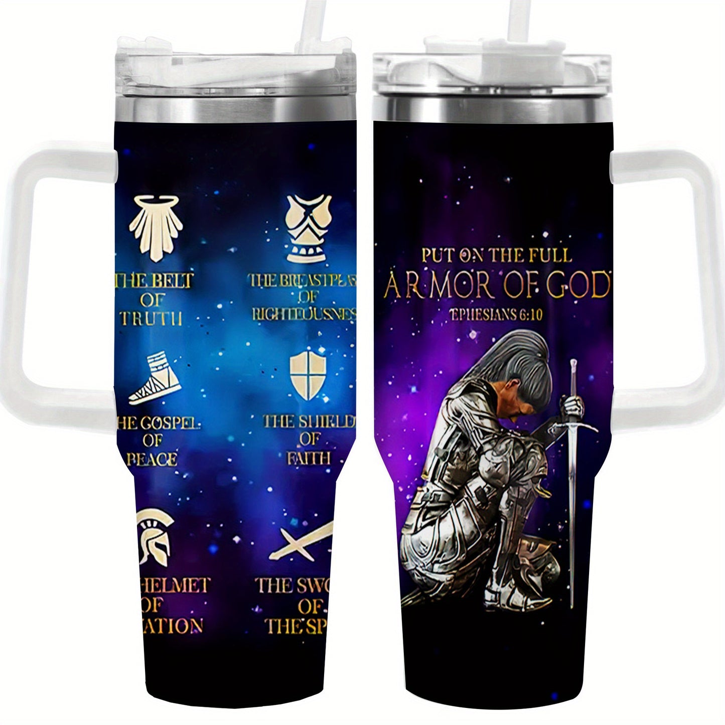 40oz Armor of God Tumbler - Insulated Travel Mug with Spill-Proof Lid